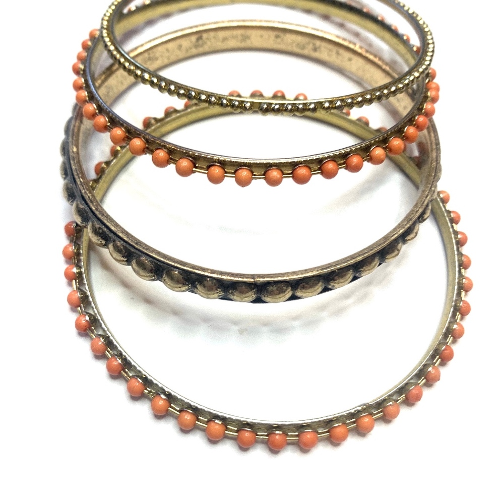 Boho goldtone * orange bangles